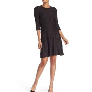 🌻NWOT Nanette Lepore Lurex Brown Metallic Pleated Ribbed Knit Midi Dress Size M